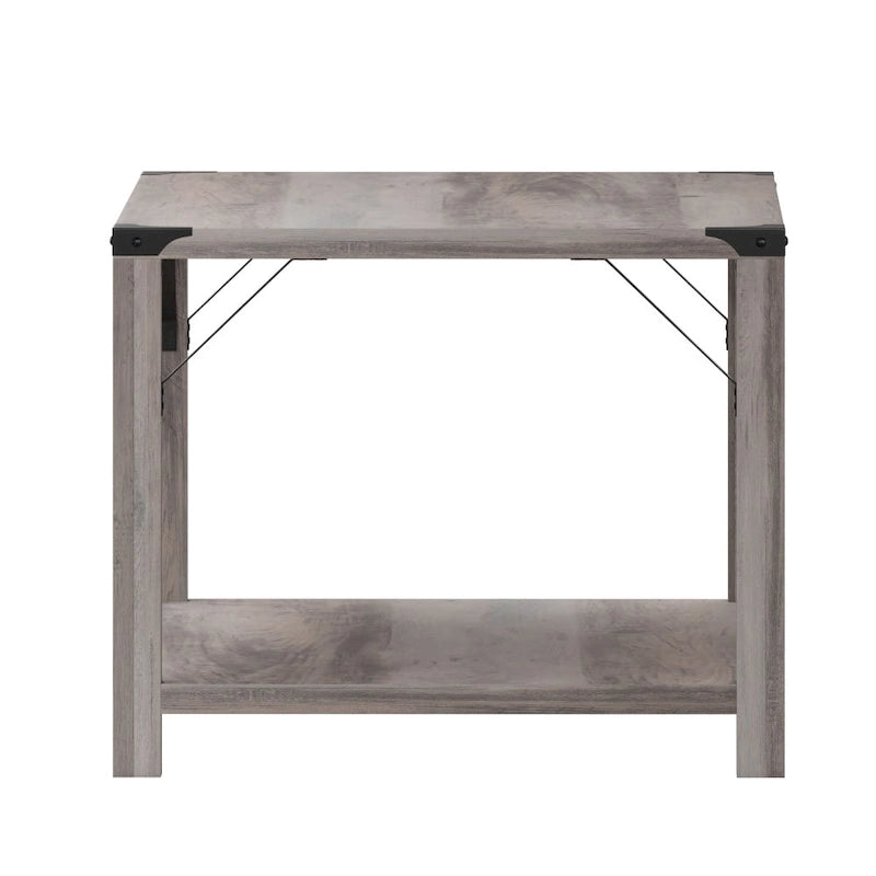 2-Tier Coffee Table with Metal Side Braces and Corner Caps