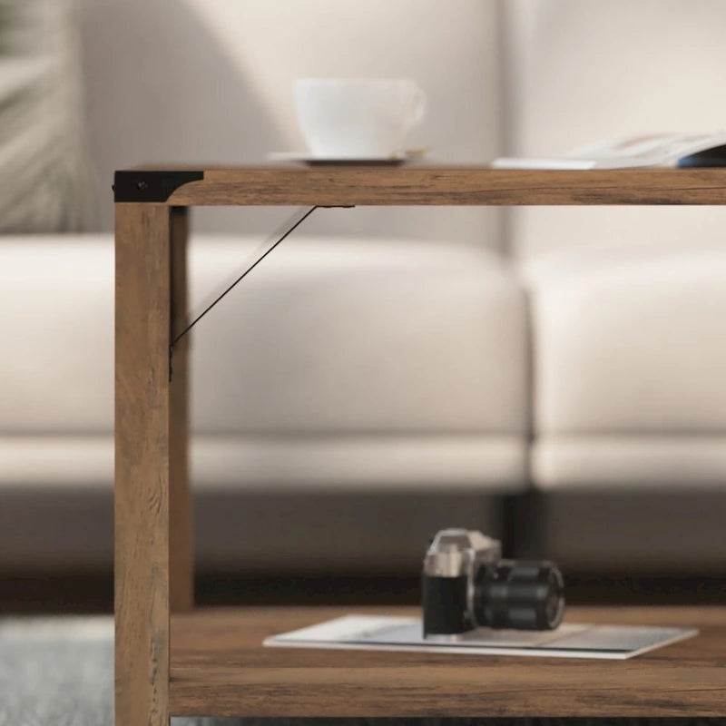 2-Tier Coffee Table with Metal Side Braces and Corner Caps
