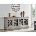 Rustic 72 Four Door TV Console, Entertainment Stand, Wood Accent Cabinet, Fully Assembled, White