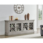 Rustic 72 Four Door TV Console, Entertainment Stand, Wood Accent Cabinet, Fully Assembled, White