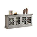 Rustic 72 Four Door TV Console, Entertainment Stand, Wood Accent Cabinet, Fully Assembled, White