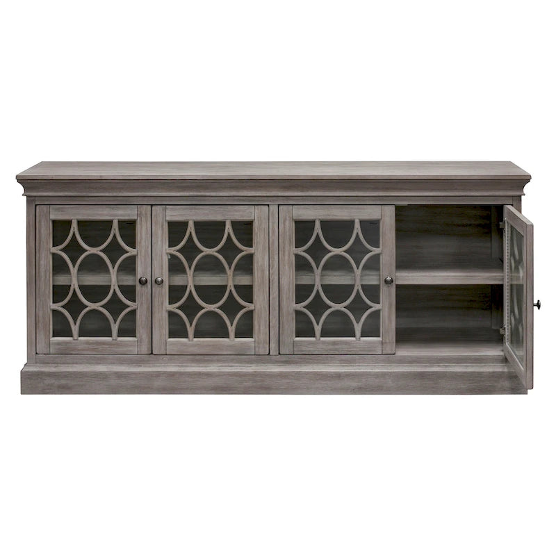 Rustic 72 Four Door TV Console, Entertainment Stand, Wood Accent Cabinet, Fully Assembled, White