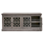 Rustic 72 Four Door TV Console, Entertainment Stand, Wood Accent Cabinet, Fully Assembled, White