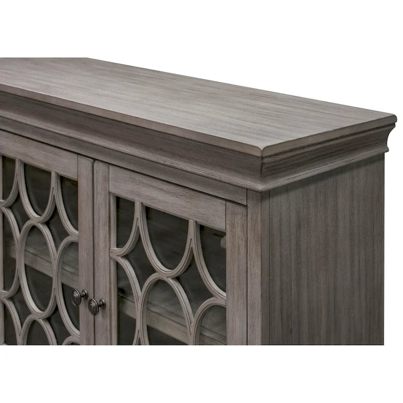 Rustic 72 Four Door TV Console, Entertainment Stand, Wood Accent Cabinet, Fully Assembled, White