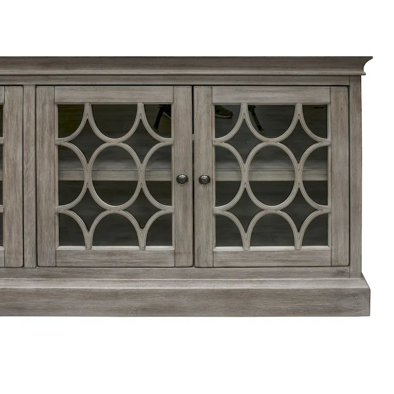 Rustic 72 Four Door TV Console, Entertainment Stand, Wood Accent Cabinet, Fully Assembled, White