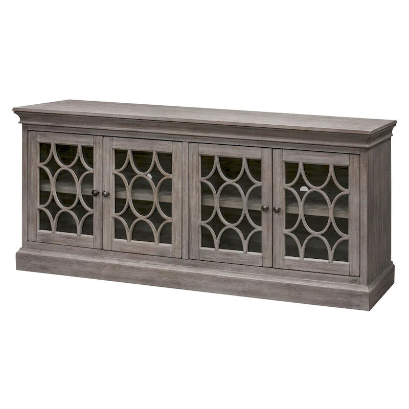 Rustic 72 Four Door TV Console, Entertainment Stand, Wood Accent Cabinet, Fully Assembled, White