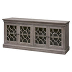 Rustic 72 Four Door TV Console, Entertainment Stand, Wood Accent Cabinet, Fully Assembled, White