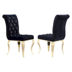Velvet Upholstered Chairs with Crystal Decor Button Tufted back and Mirror metal Cabriole Legs