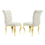 Velvet Upholstered Chairs with Crystal Decor Button Tufted back and Mirror metal Cabriole Legs