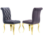 Velvet Upholstered Chairs with Crystal Decor Button Tufted back and Mirror metal Cabriole Legs
