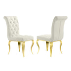 Velvet Upholstered Chairs with Crystal Decor Button Tufted back and Mirror metal Cabriole Legs