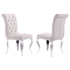 Velvet Upholstered Chairs with Crystal Decor Button Tufted back and Mirror metal Cabriole Legs