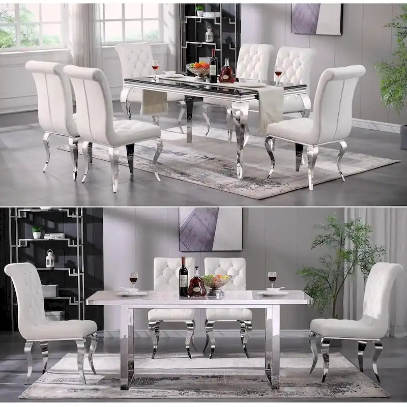 Velvet Upholstered Chairs with Crystal Decor Button Tufted back and Mirror metal Cabriole Legs