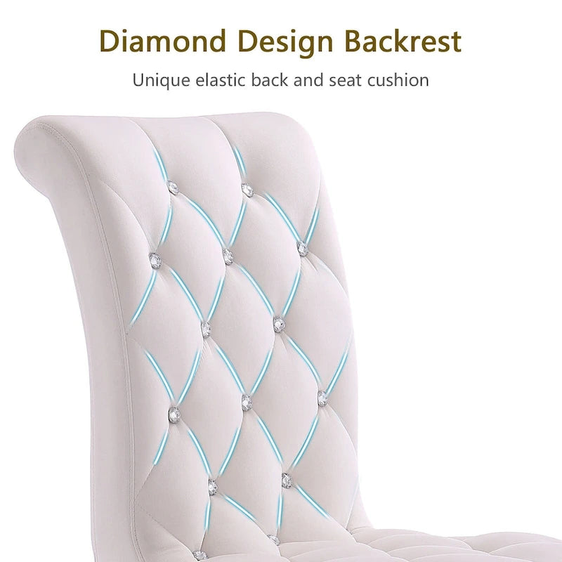 Velvet Upholstered Chairs with Crystal Decor Button Tufted back and Mirror metal Cabriole Legs