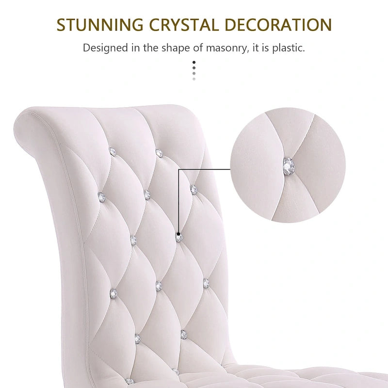 Velvet Upholstered Chairs with Crystal Decor Button Tufted back and Mirror metal Cabriole Legs