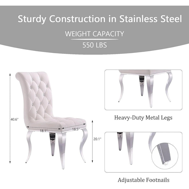 Velvet Upholstered Chairs with Crystal Decor Button Tufted back and Mirror metal Cabriole Legs