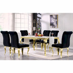 Velvet Upholstered Chairs with Crystal Decor Button Tufted back and Mirror metal Cabriole Legs