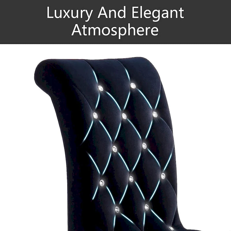 Velvet Upholstered Chairs with Crystal Decor Button Tufted back and Mirror metal Cabriole Legs