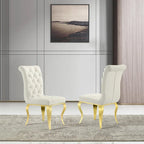 Velvet Upholstered Chairs with Crystal Decor Button Tufted back and Mirror metal Cabriole Legs