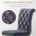 Velvet Upholstered Chairs with Crystal Decor Button Tufted back and Mirror metal Cabriole Legs