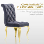 Velvet Upholstered Chairs with Crystal Decor Button Tufted back and Mirror metal Cabriole Legs