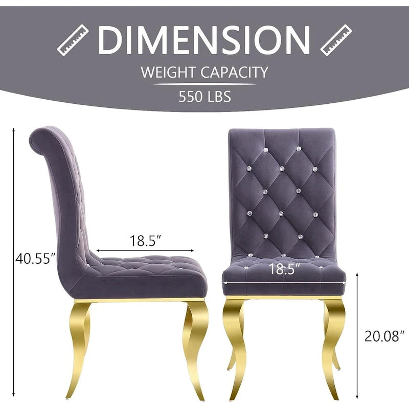 Velvet Upholstered Chairs with Crystal Decor Button Tufted back and Mirror metal Cabriole Legs