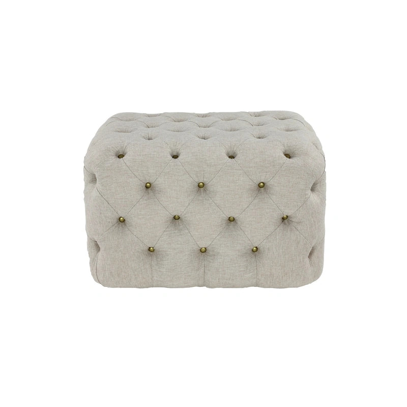 Linen Fabric Tufted Ottoman - Beige - Roche River Decor