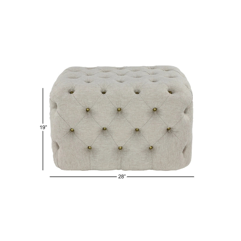 Linen Fabric Tufted Ottoman - Beige - Roche River Decor