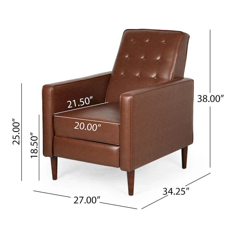 Mervynn Faux Leather Mid-Century Button Tufted Recliner by Christopher Knight Home