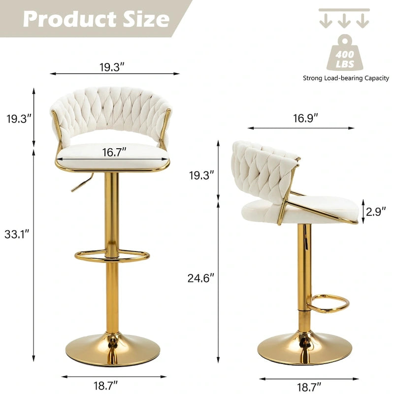Set of 2 Bar Stool Adjustable Height with Swivel Seat