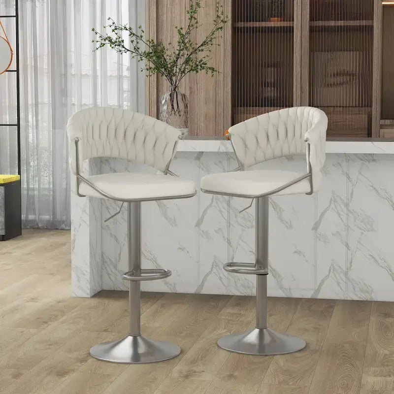 Set of 2 Bar Stool Adjustable Height with Swivel Seat