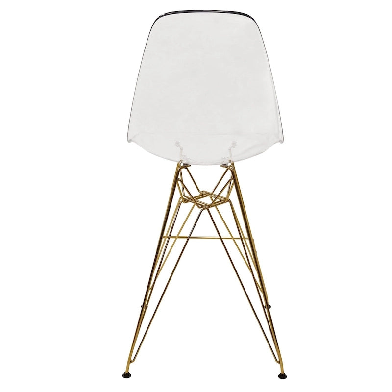 LeisureMod Cresco Acrylic Barstool with Gold Chrome Base and Footrest