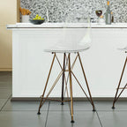 LeisureMod Cresco Acrylic Barstool with Gold Chrome Base and Footrest