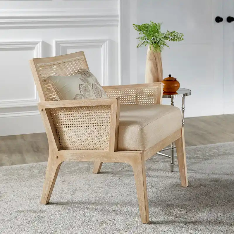 Celann Natural Finish Fabric Cane Accent Chair by iNSPIRE Q Modern