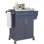 HOMCOM Kitchen Island on Wheels, Rolling Kitchen Cart with Stainless Steel Countertop, Drawer, Gray