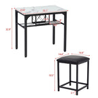 3 Piece Dining Room Table Set, Counter Height Dining Set Faux Marble Table w/ Wine Rack 2 Chairs Kitchen