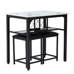 3 Piece Dining Room Table Set, Counter Height Dining Set Faux Marble Table w/ Wine Rack 2 Chairs Kitchen