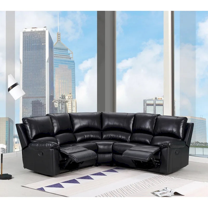 HomeRoots Black Polyester Blend Reclining U Shaped Three Piece Corner Sectional - 80