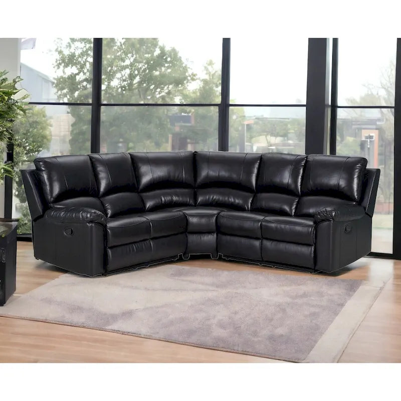 HomeRoots Black Polyester Blend Reclining U Shaped Three Piece Corner Sectional - 80