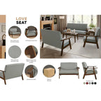 CraftPorch Wenge Wood Mid-Century Modern Linen Loveseat