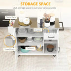 HOMCOM Kitchen Island with Storage, Rolling Kitchen Island on Wheels with Drawer, 3 Cabinets, Stainless Steel Countertop