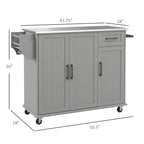 HOMCOM Kitchen Island with Storage, Rolling Kitchen Island on Wheels with Drawer, 3 Cabinets, Stainless Steel Countertop