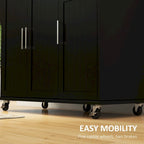 HOMCOM Kitchen Island with Storage, Rolling Kitchen Island on Wheels with Drawer, 3 Cabinets, Stainless Steel Countertop