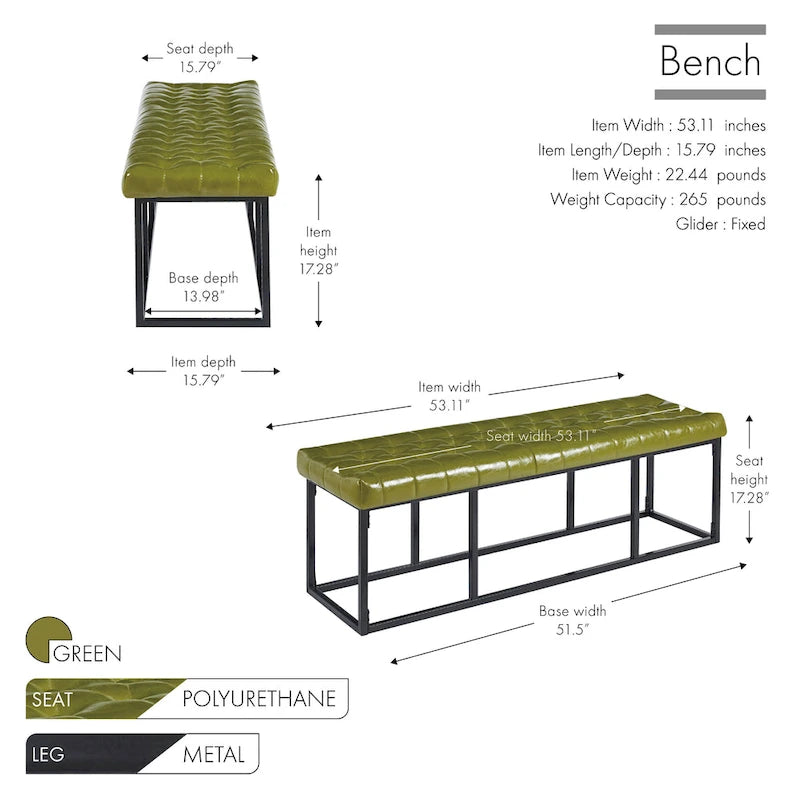 Porthos Home Ellie Faux Leather Accent Bench with Metal Frame Base