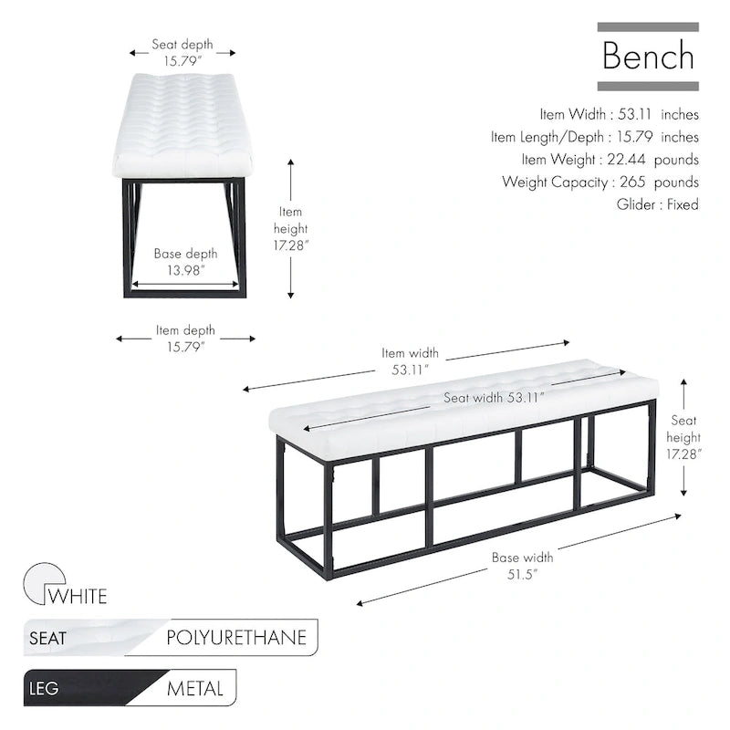 Porthos Home Ellie Faux Leather Accent Bench with Metal Frame Base