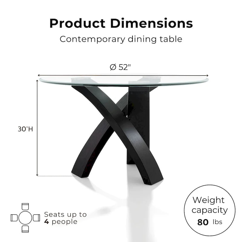 Furniture of America Zibo Contemporary 52-inch Round Glass Top Dining Table