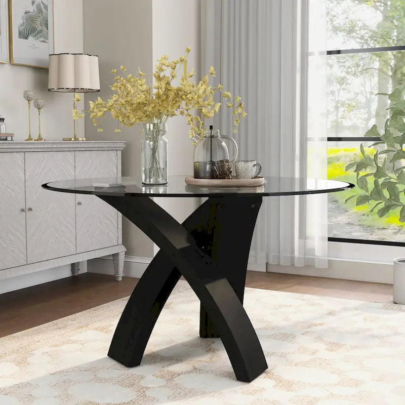 Furniture of America Zibo Contemporary 52-inch Round Glass Top Dining Table
