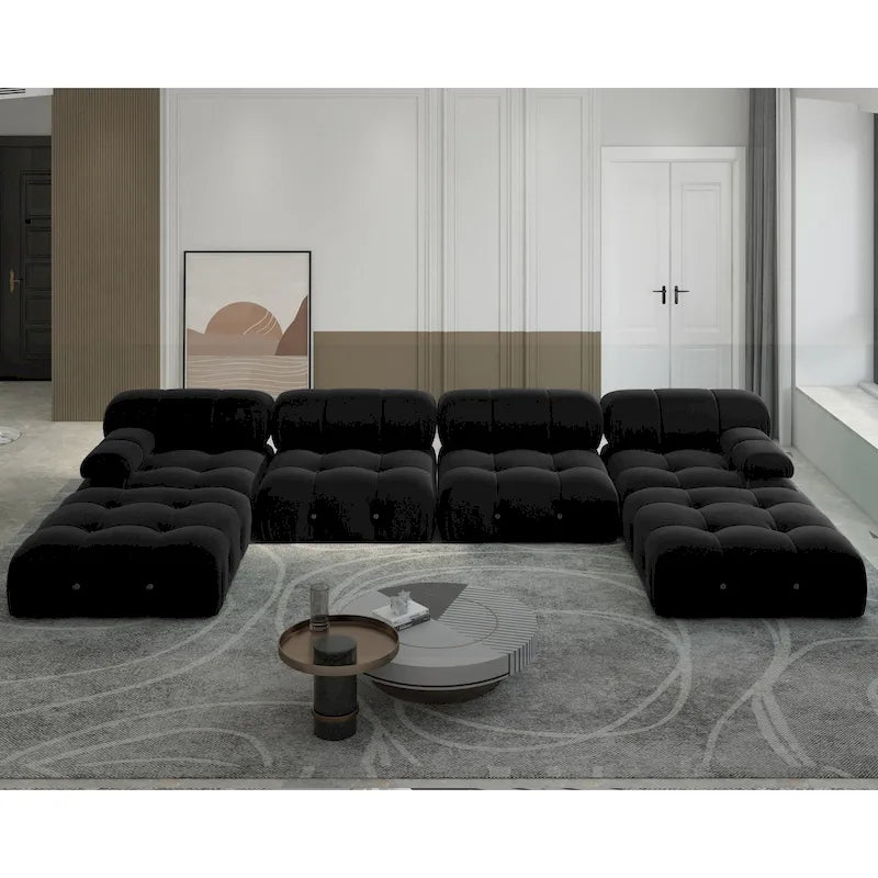 Modern U-Shaped Velvet Upholstered Modular Sectional Sofa 6-seater Extra Wide Chaise Lounge Couch for Living Room