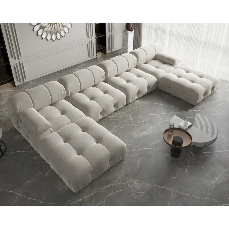 Modern U-Shaped Velvet Upholstered Modular Sectional Sofa 6-seater Extra Wide Chaise Lounge Couch for Living Room