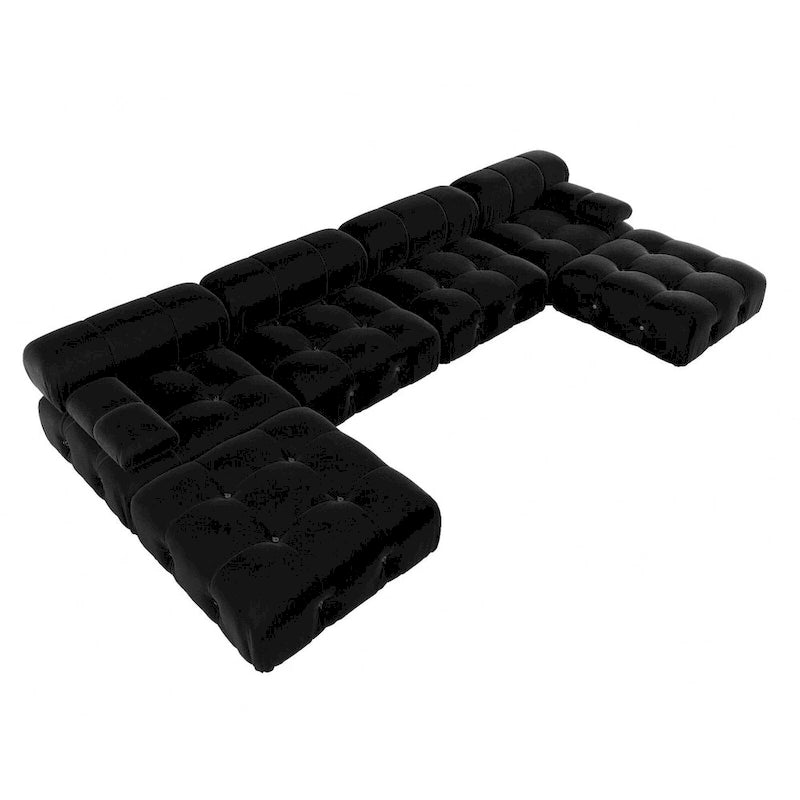 Modern U-Shaped Velvet Upholstered Modular Sectional Sofa 6-seater Extra Wide Chaise Lounge Couch for Living Room